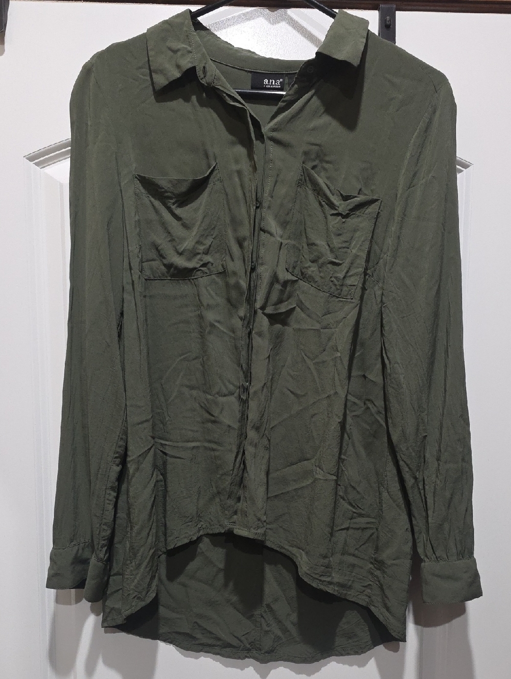 a.n.a Olive Button-Front Shirt